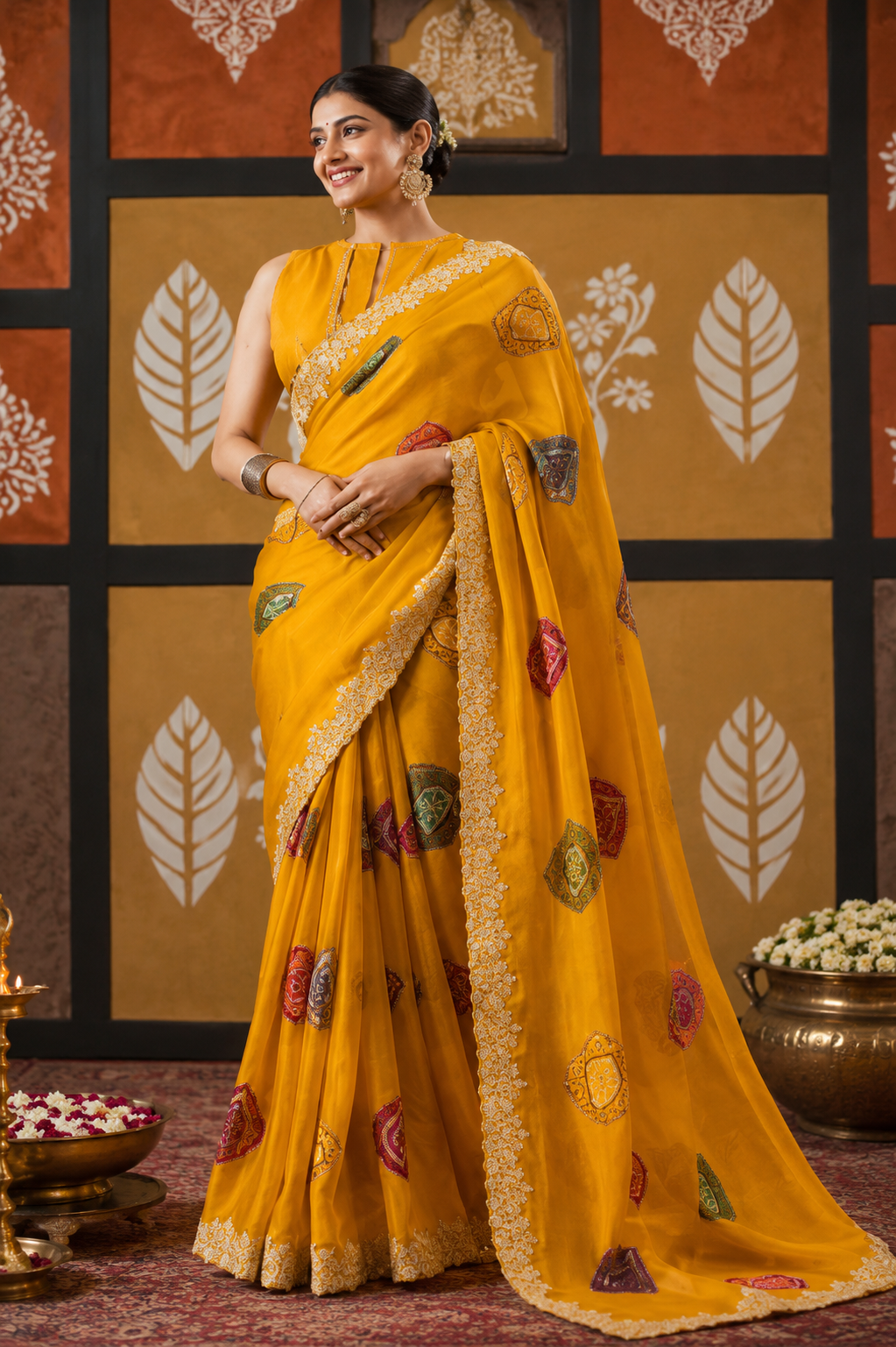 Heritage Bandhani Motif Organza Saree