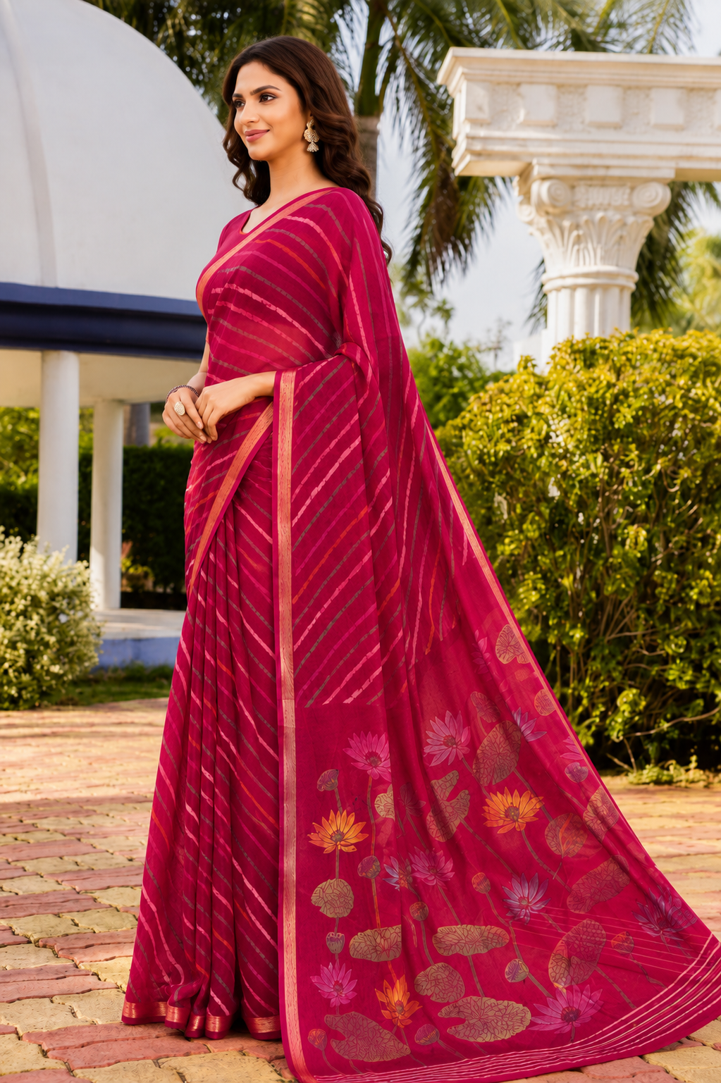 Bloomscape Leheriya Printed Organza Saree