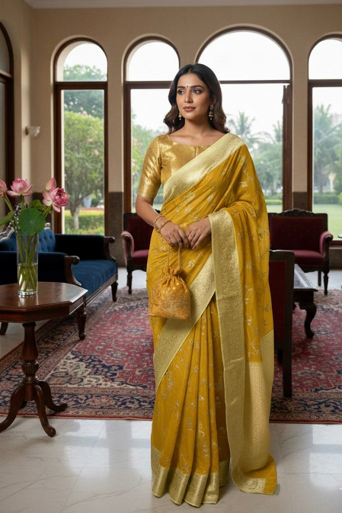 Banarasi Silk Saree with Intricate Gold Zari Weaving
