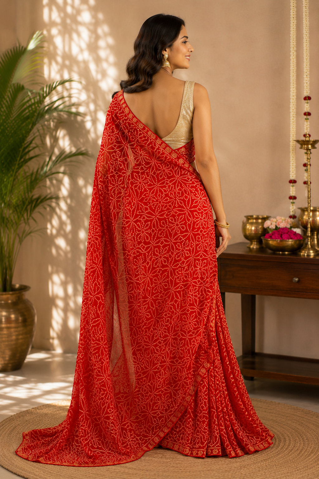 Scarlet Bandhani Printed Saree