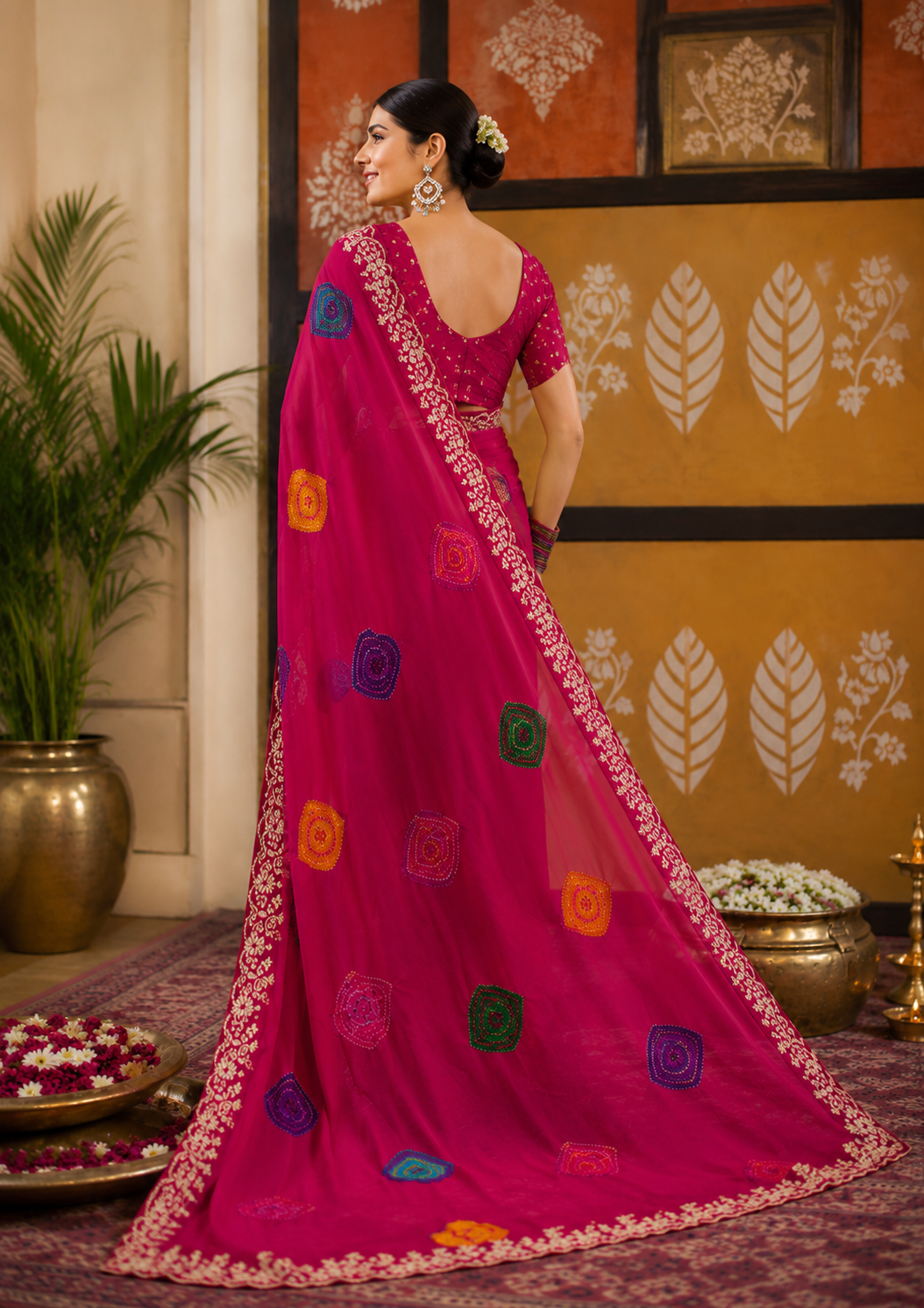Heritage Bandhani Motif Organza Saree