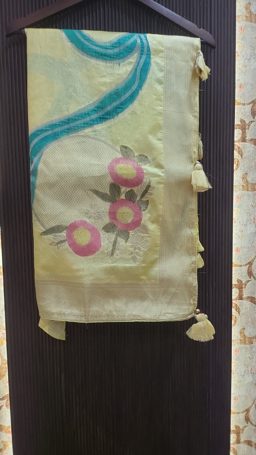 Floral Weave Soft Silk Saree with Tassels