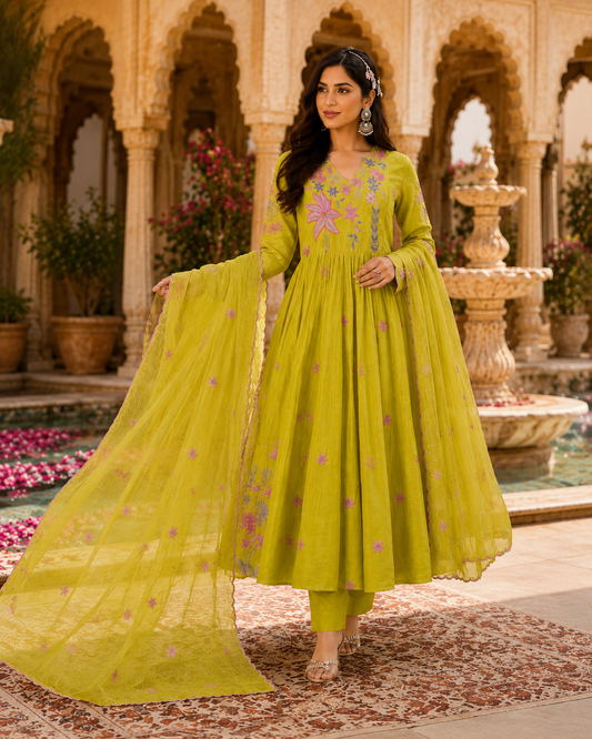 Zehra Lime Anarkali Set