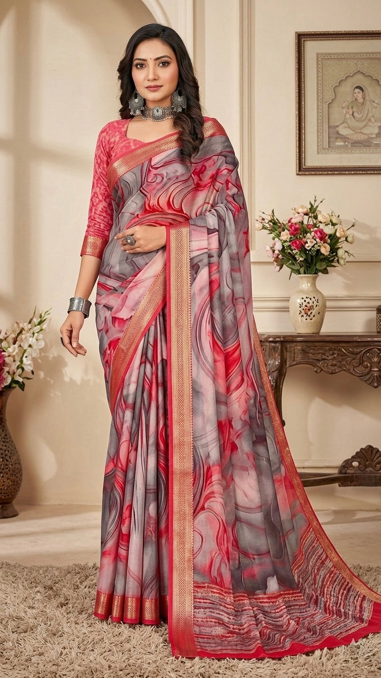 Crimson Marble Artistic Printed Saree