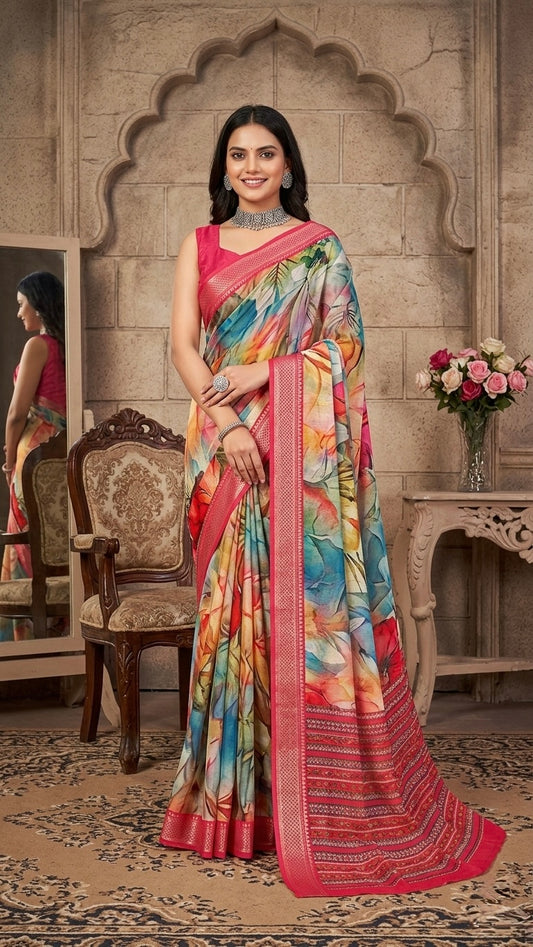 Roselle Bloom Artistic Printed Saree