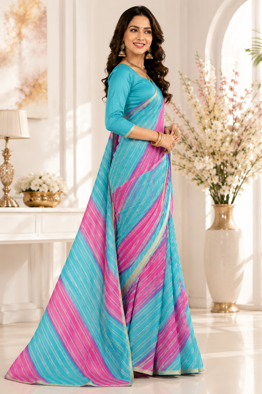 Pastel Leheriya Elegance Saree