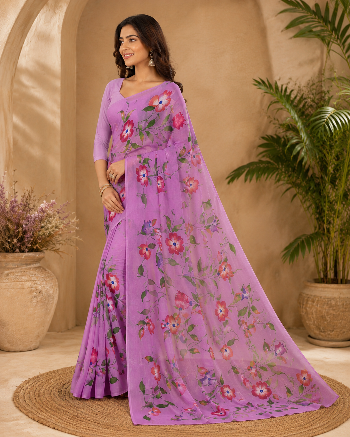 Blooming Lavender Garden Saree