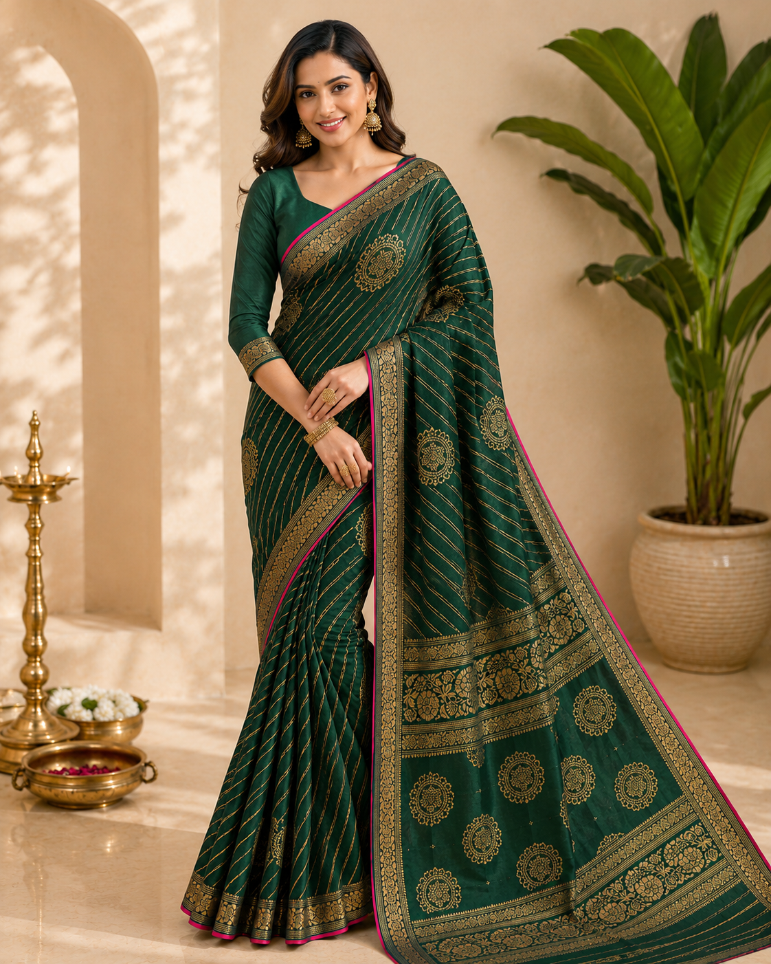 Emerald Leheriya Zari Saree
