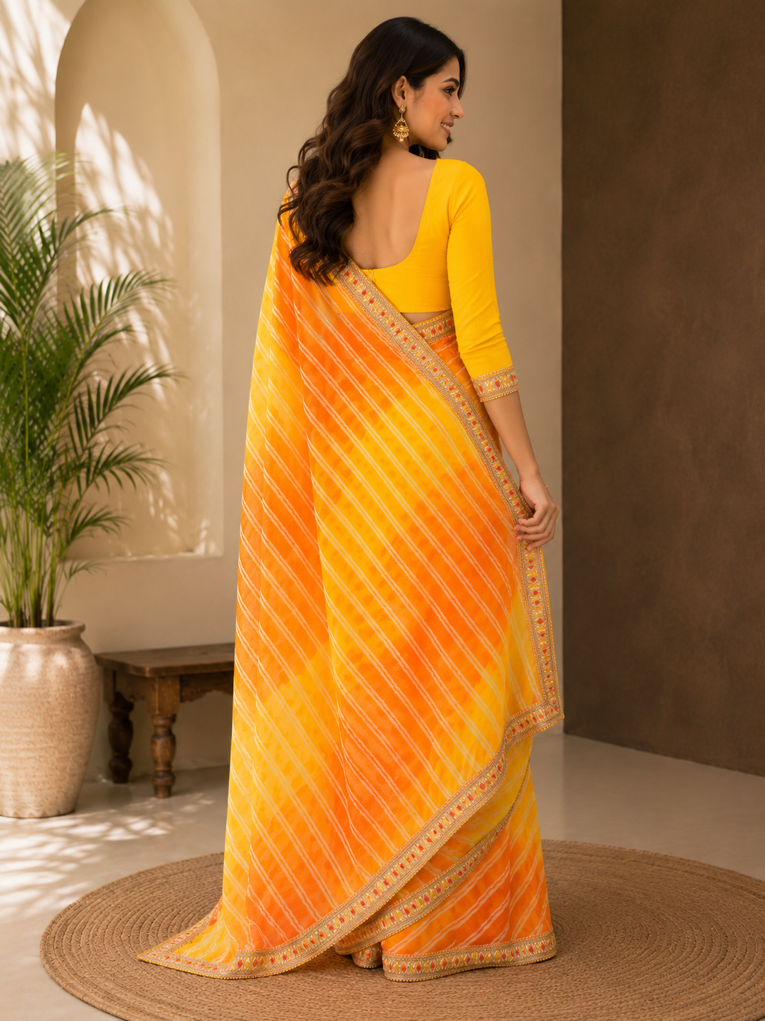 Embroidered Leheriya Soft Chiffon Saree