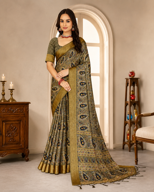 Royal Olive Paisley Saree