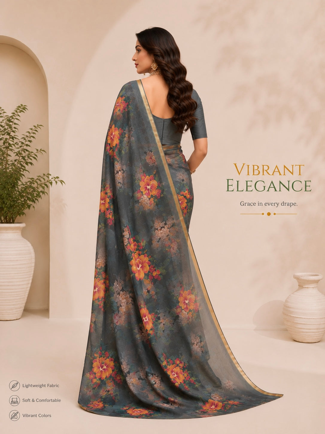Midnight Fleur Saree