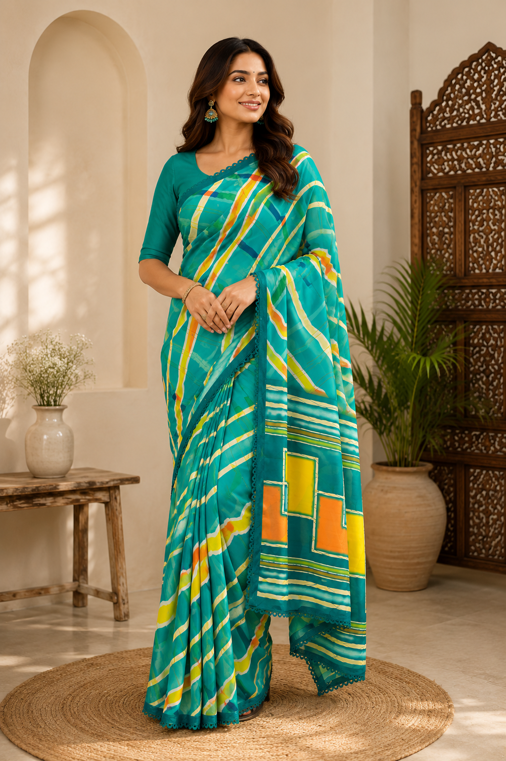 Leheriya Print Soft Chiffon Saree