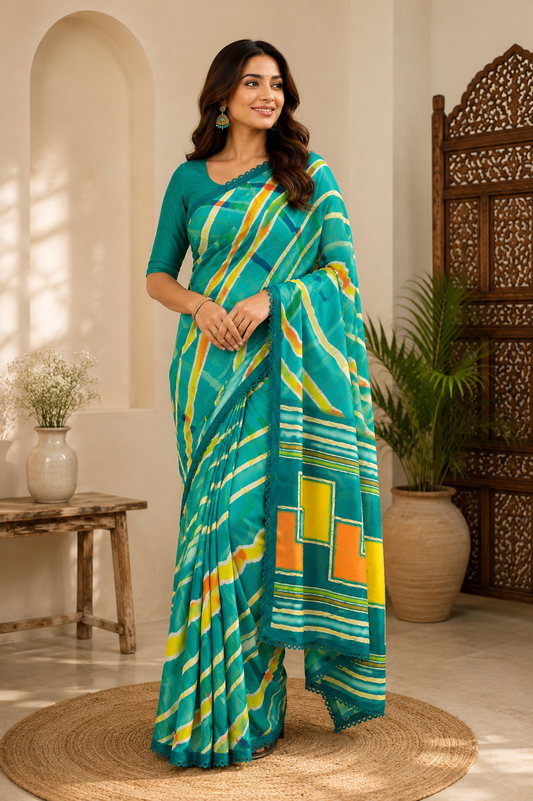 Leheriya Print Soft Chiffon Saree