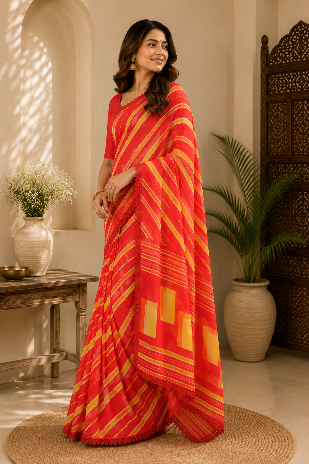 Leheriya Print Soft Chiffon Saree