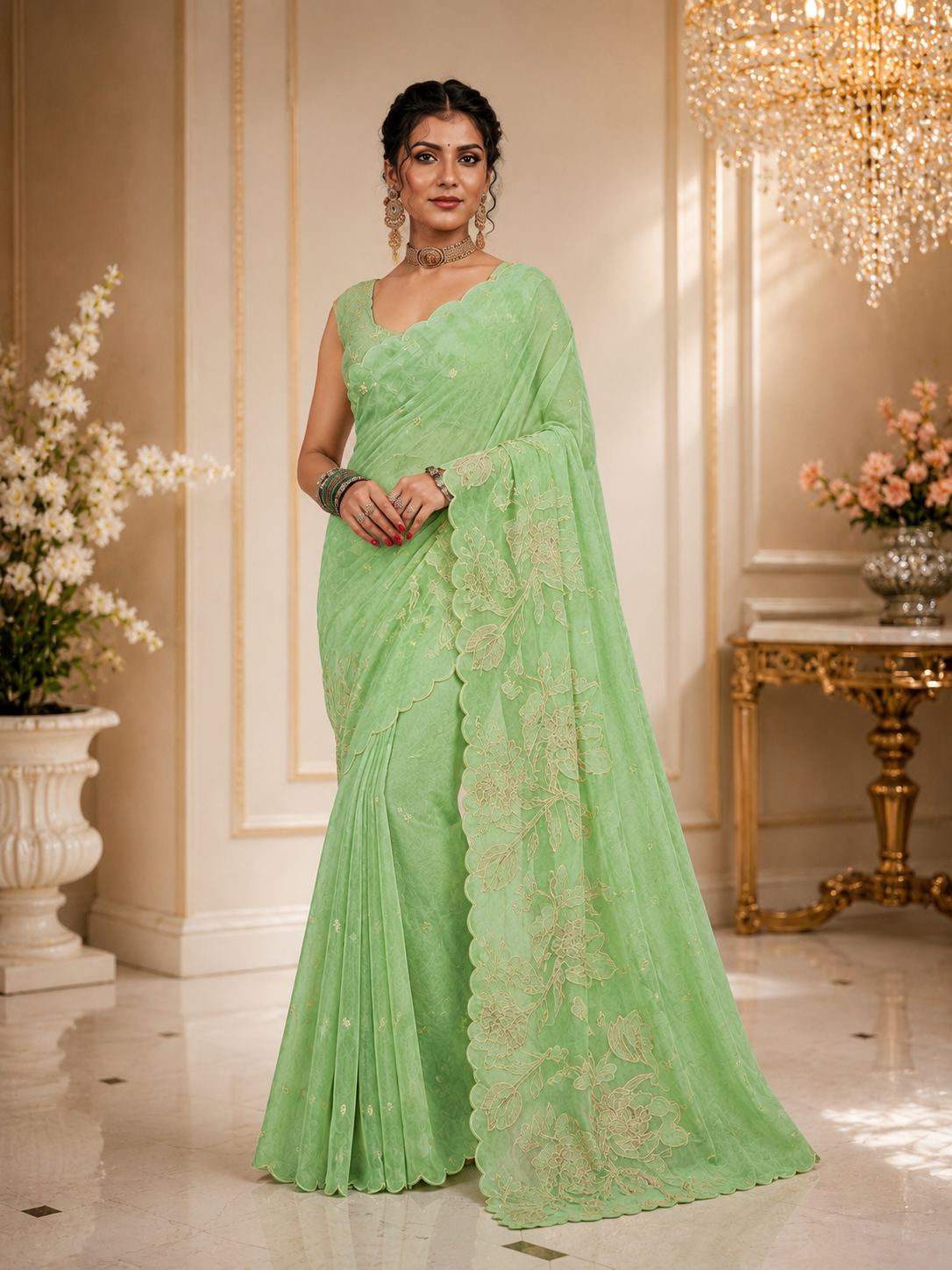 Pastel Bloom Embroidered Saree