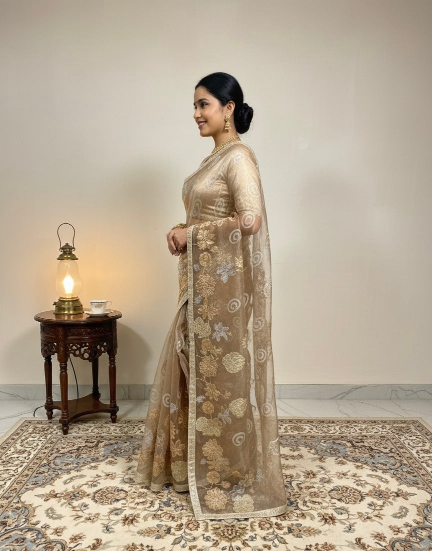 Golden Glow Net Saree