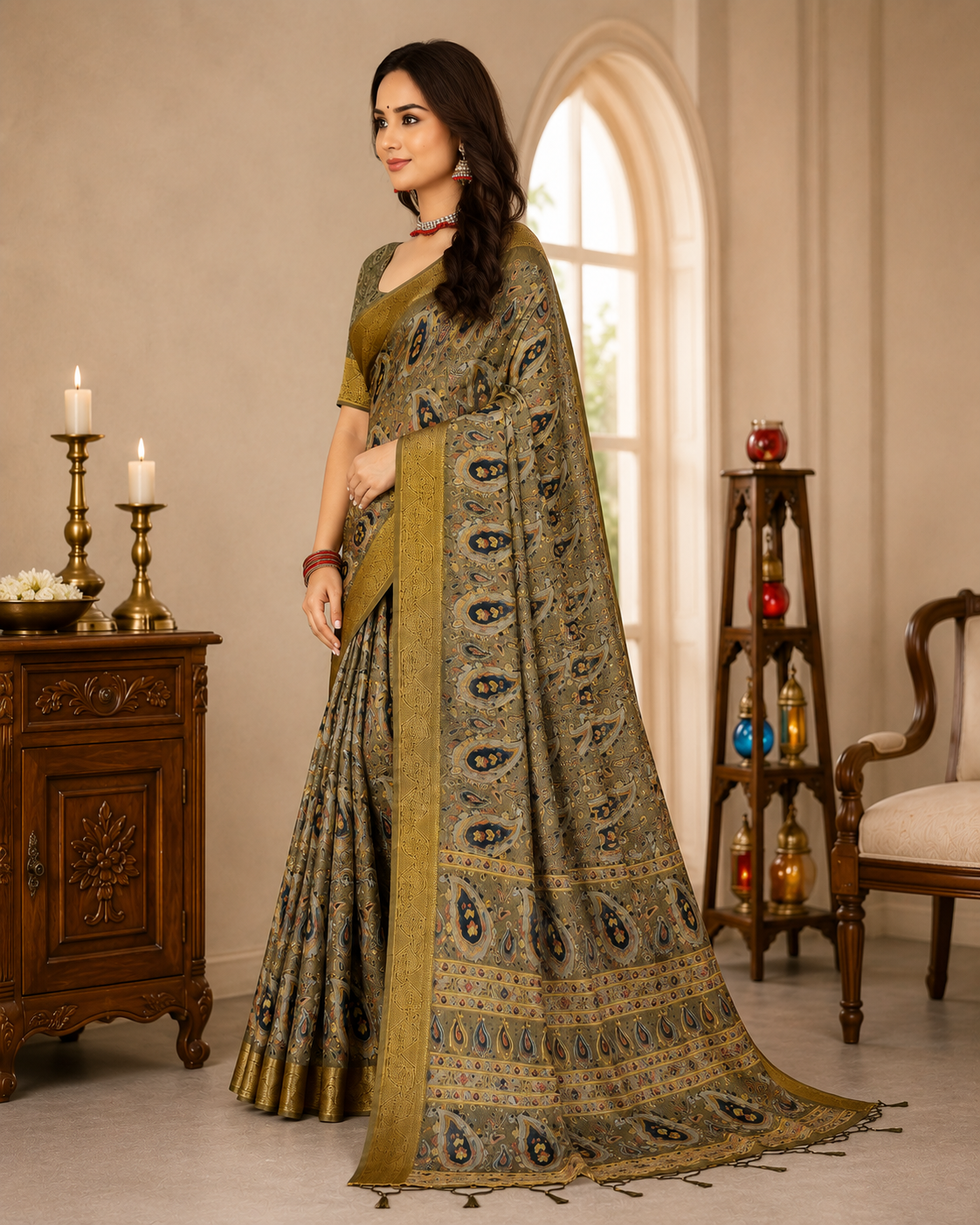 Royal Olive Paisley Saree