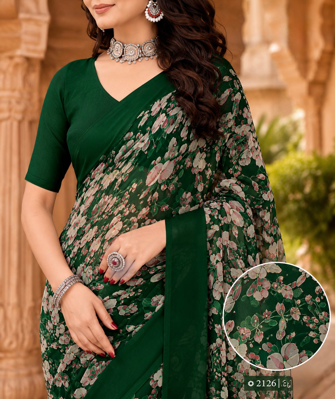 Emerald Whisper Floral Saree