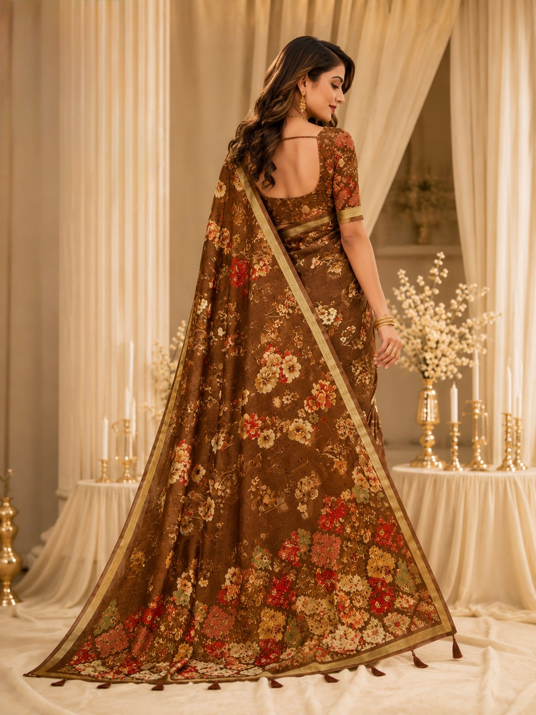 Vintage Mocha/ Olive Floral Saree
