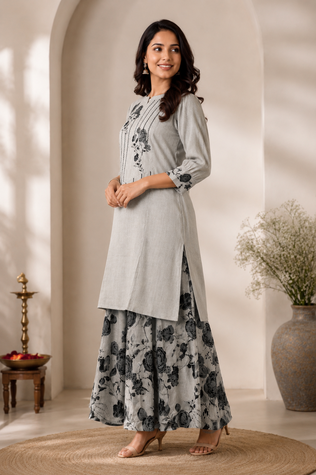 Noir Bloom Kurta Palazzo Set