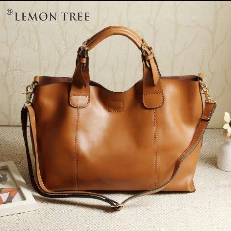 Tan Genuine Leather Handbag with Shoulder Strap