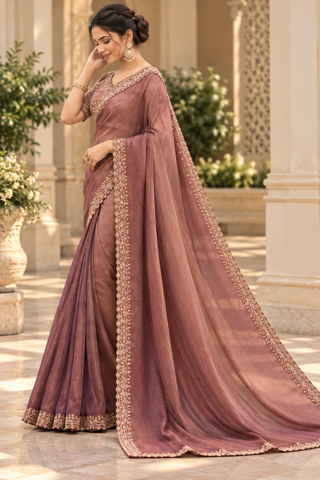 Rosewood Elegance Embellished Saree