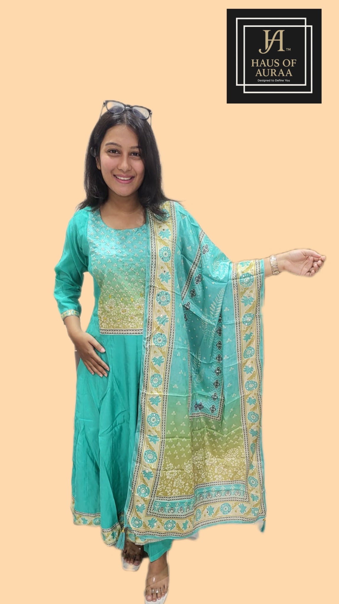 Aqua Grace Anarkali Set