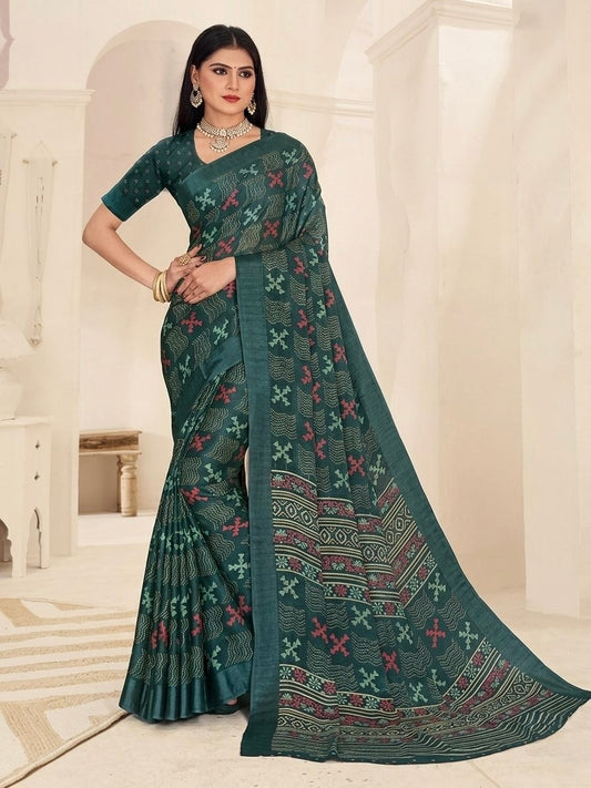 Vanika Forest Green Tribal Weave Saree