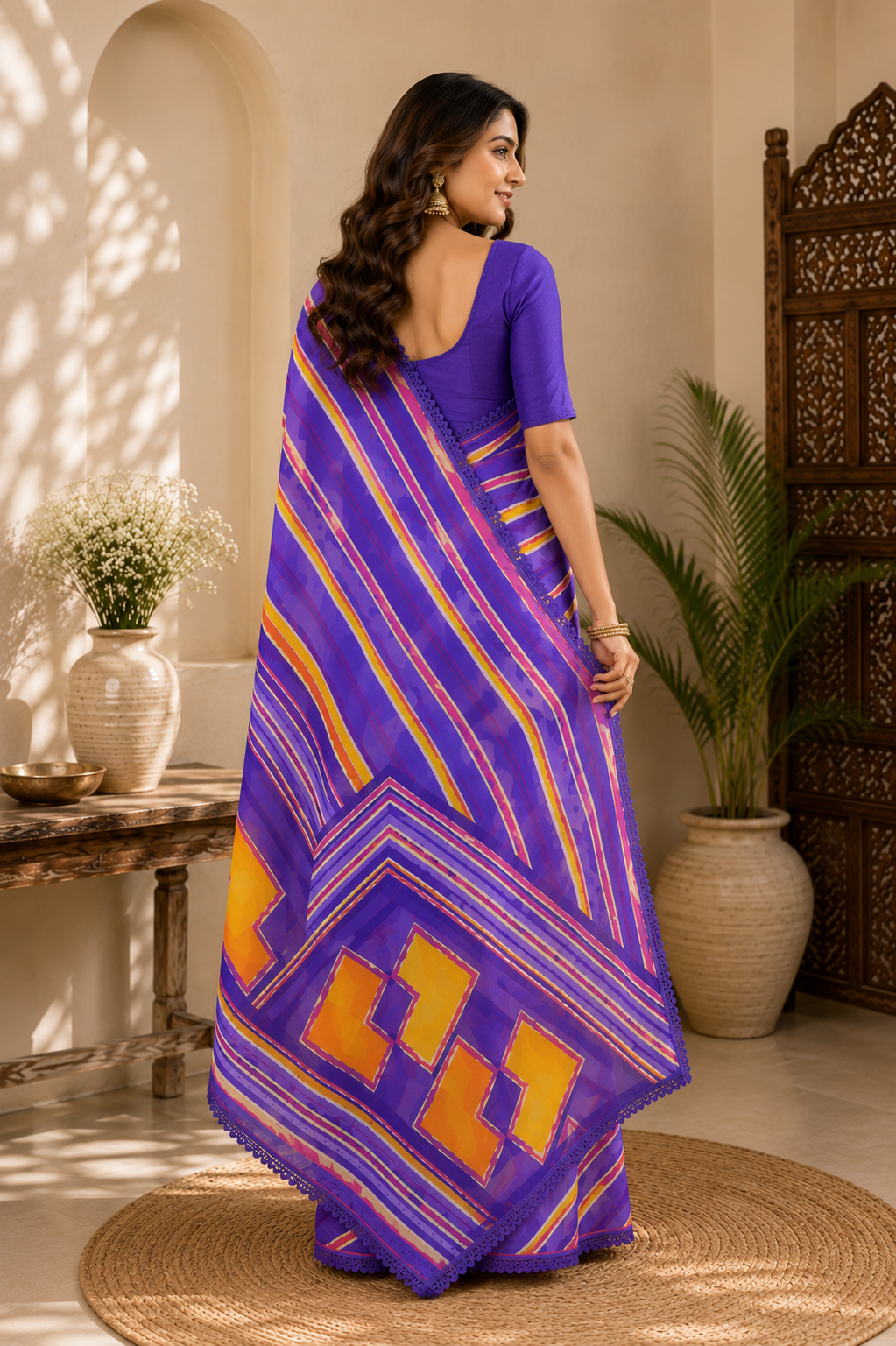Leheriya Print Soft Chiffon Saree