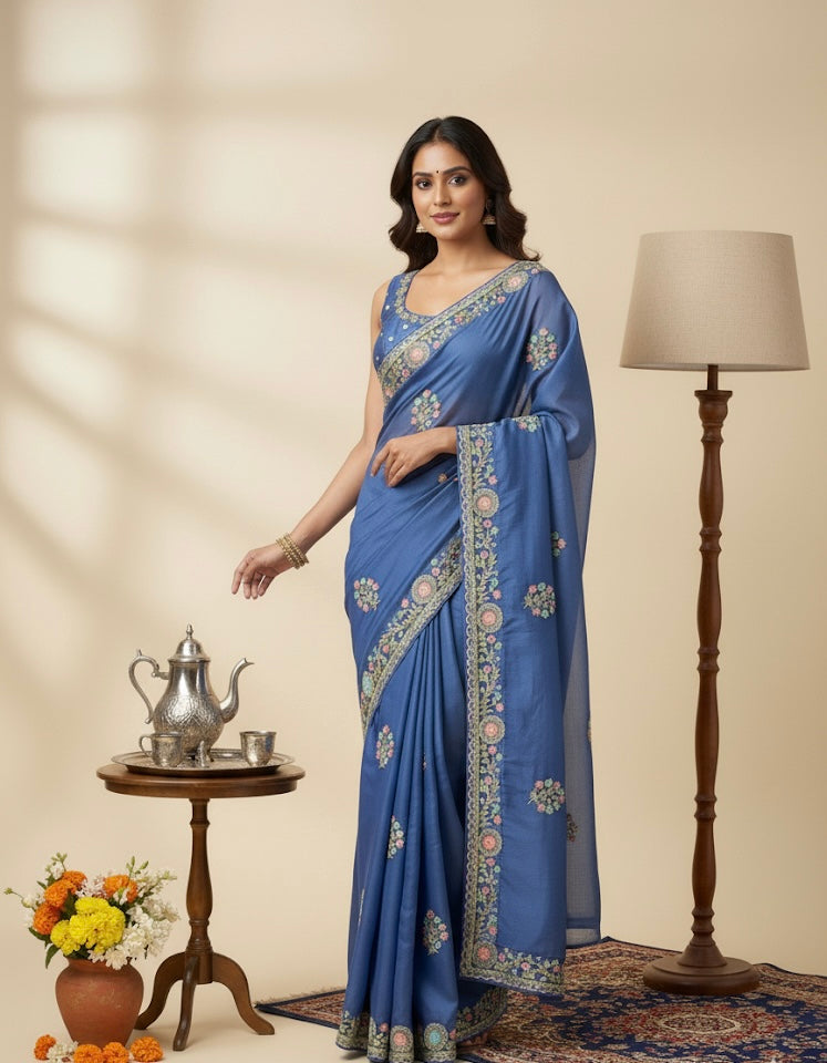 Embroidered Motif Silk Weave Saree