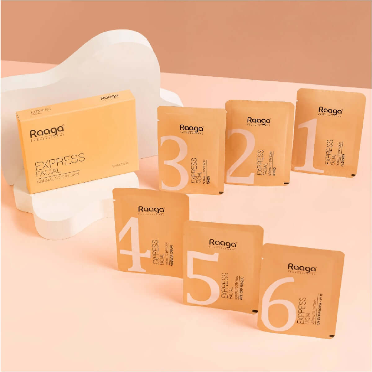 Raaga Express Facial Kit (6 Step Process) Rejuvenates and Revitalises Skin, Improves Skin Texture | Normal To Dry Skin | Pack of 6 (35g X 6)
