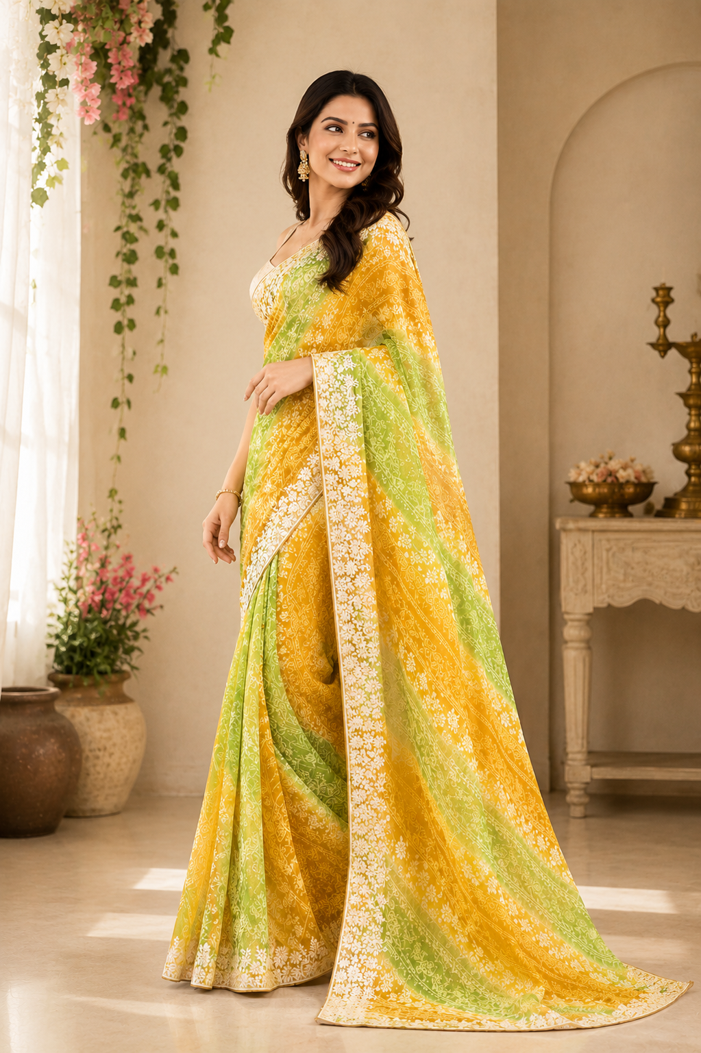 Sunrise Bloom Bhandej Saree
