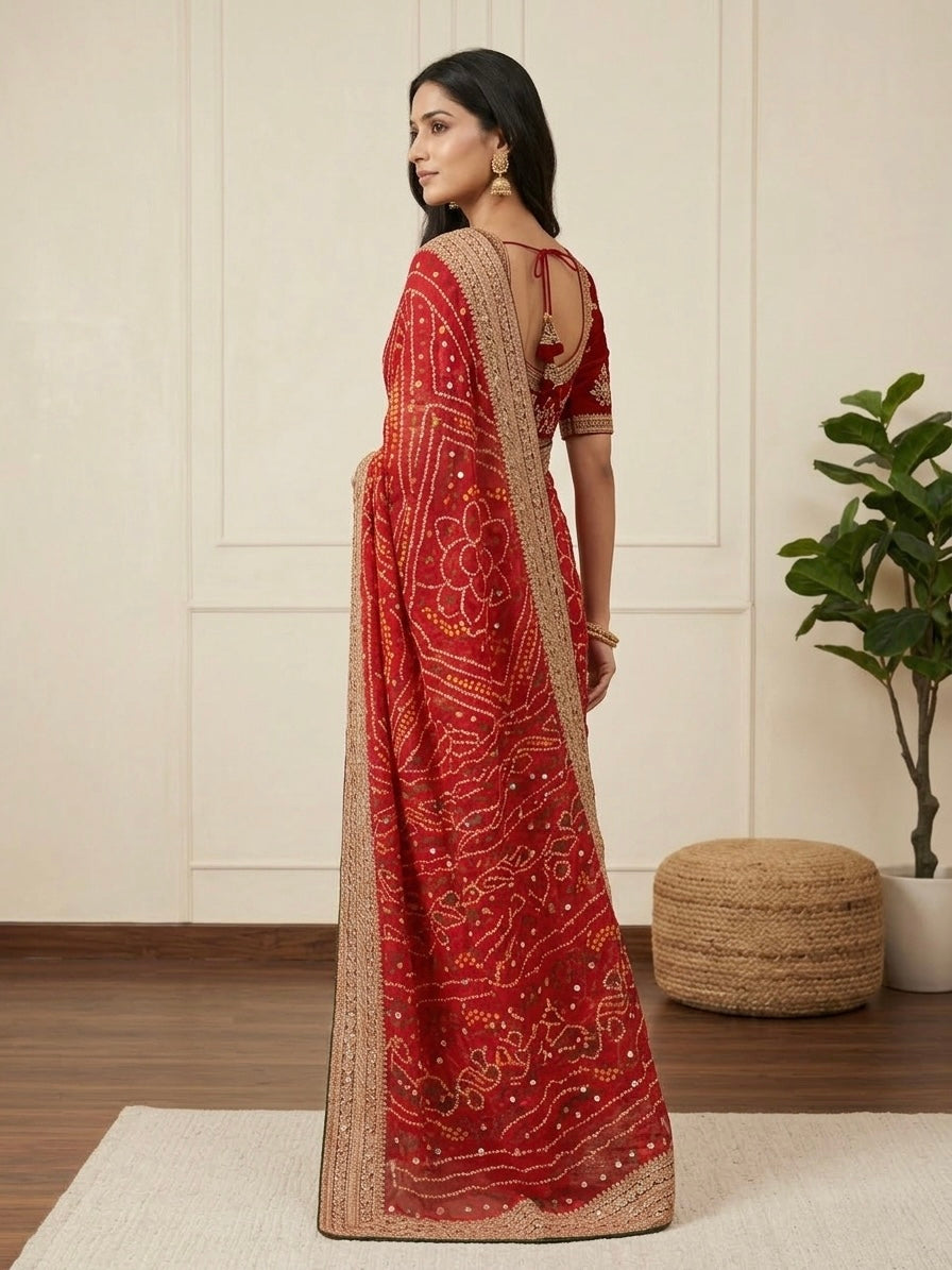Rang Mahal Crimson Bandhani Saree