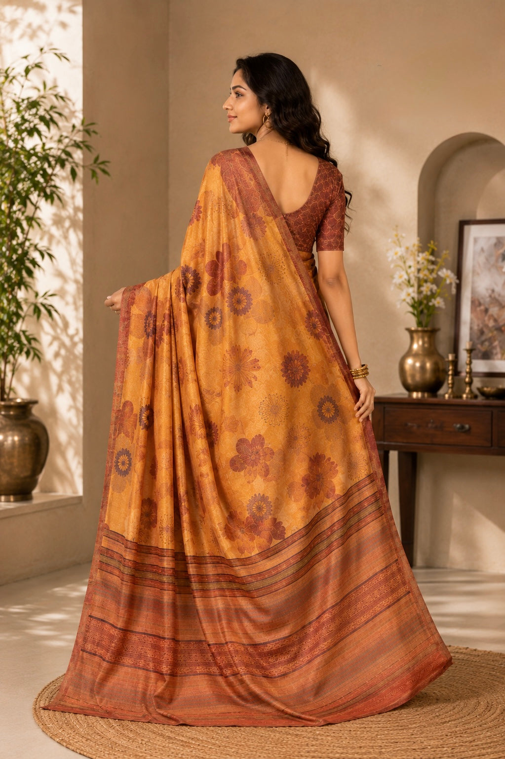 Sunlit Mustard Floral Saree