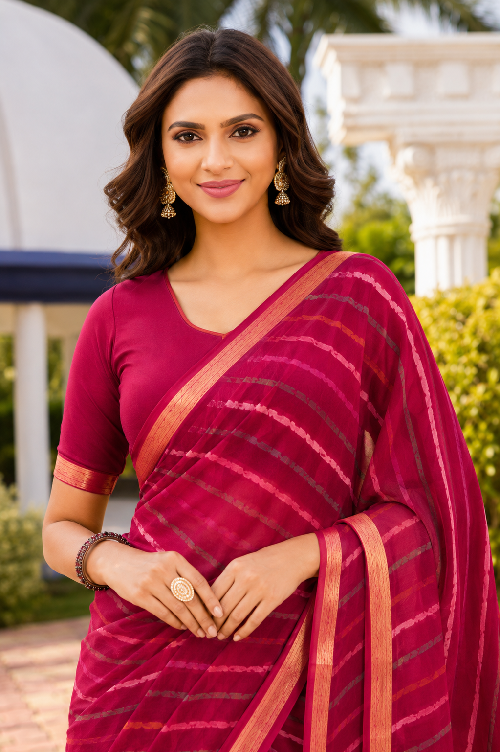Bloomscape Leheriya Printed Organza Saree