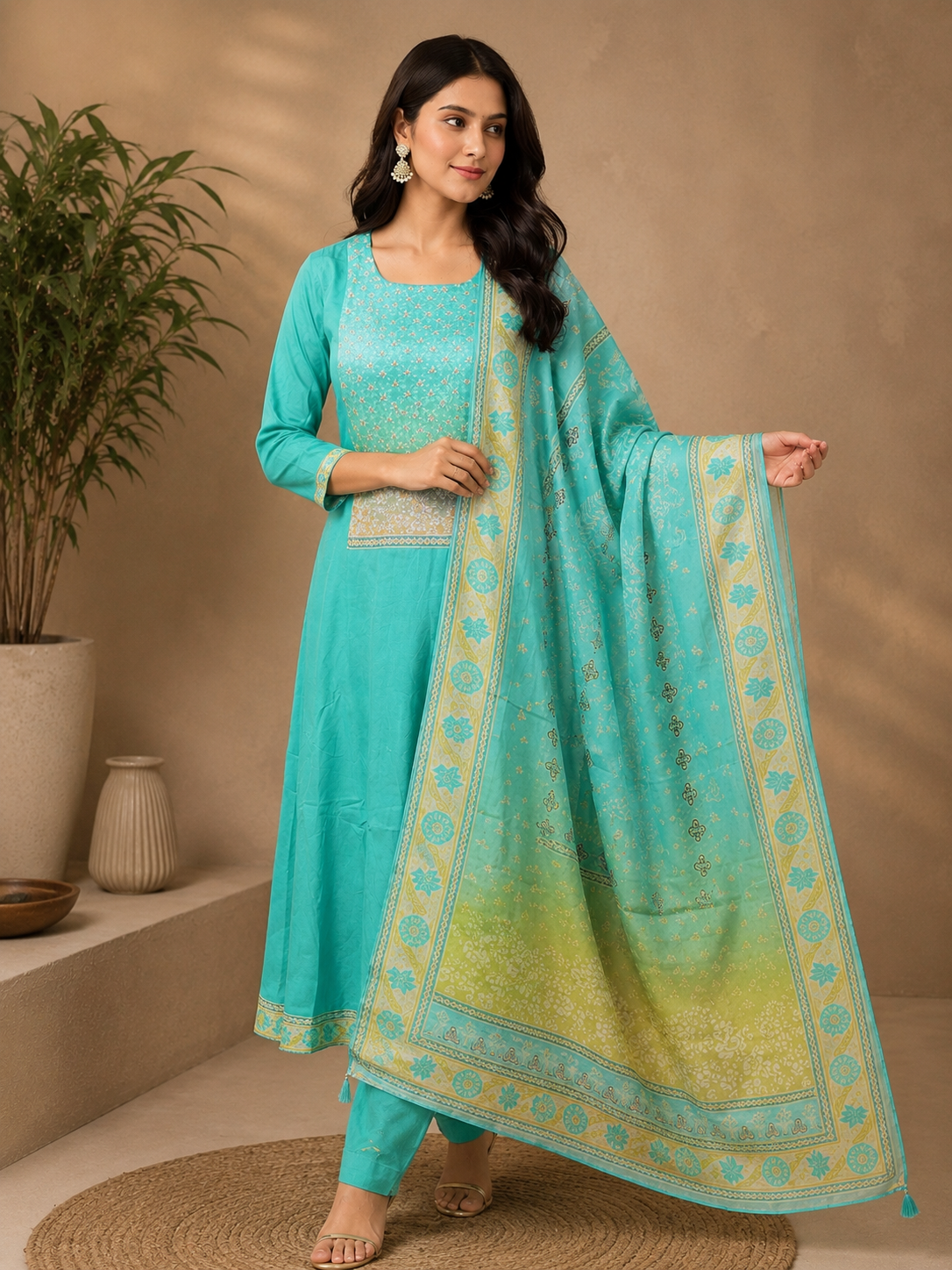 Aqua Grace Anarkali Set