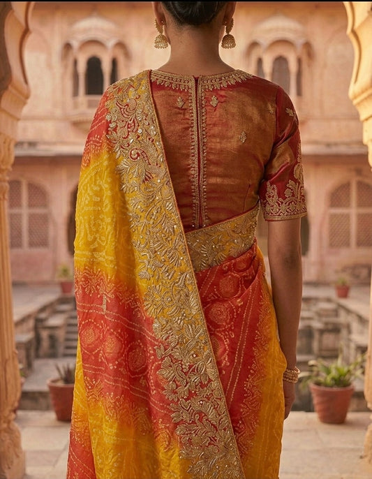 Sunrise Bloom Bhandej Saree