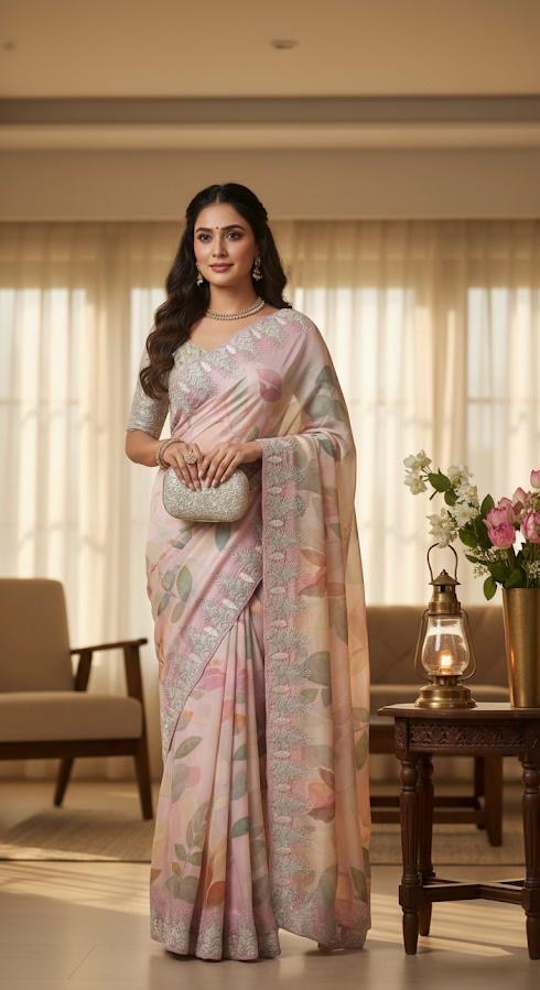 Soft Pastel Floral Printed Saree