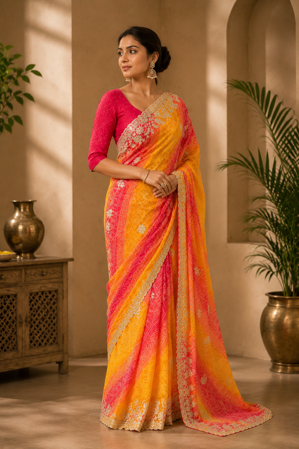 Sunset Bandhani Bloom Saree