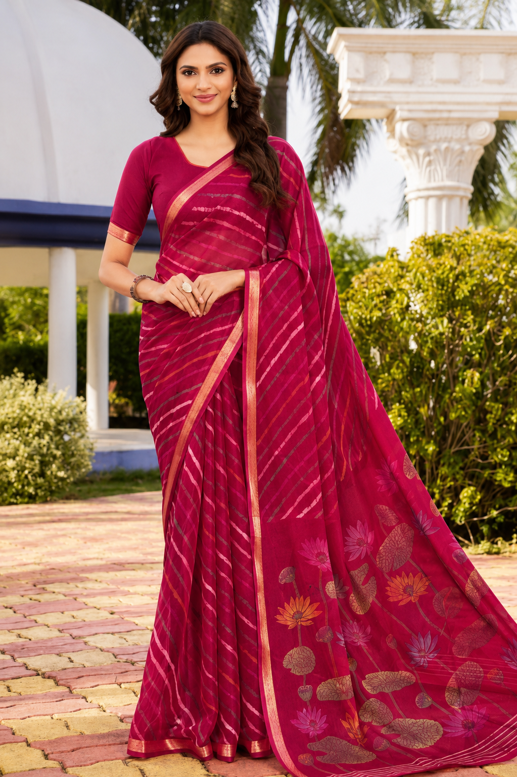 Bloomscape Leheriya Printed Organza Saree