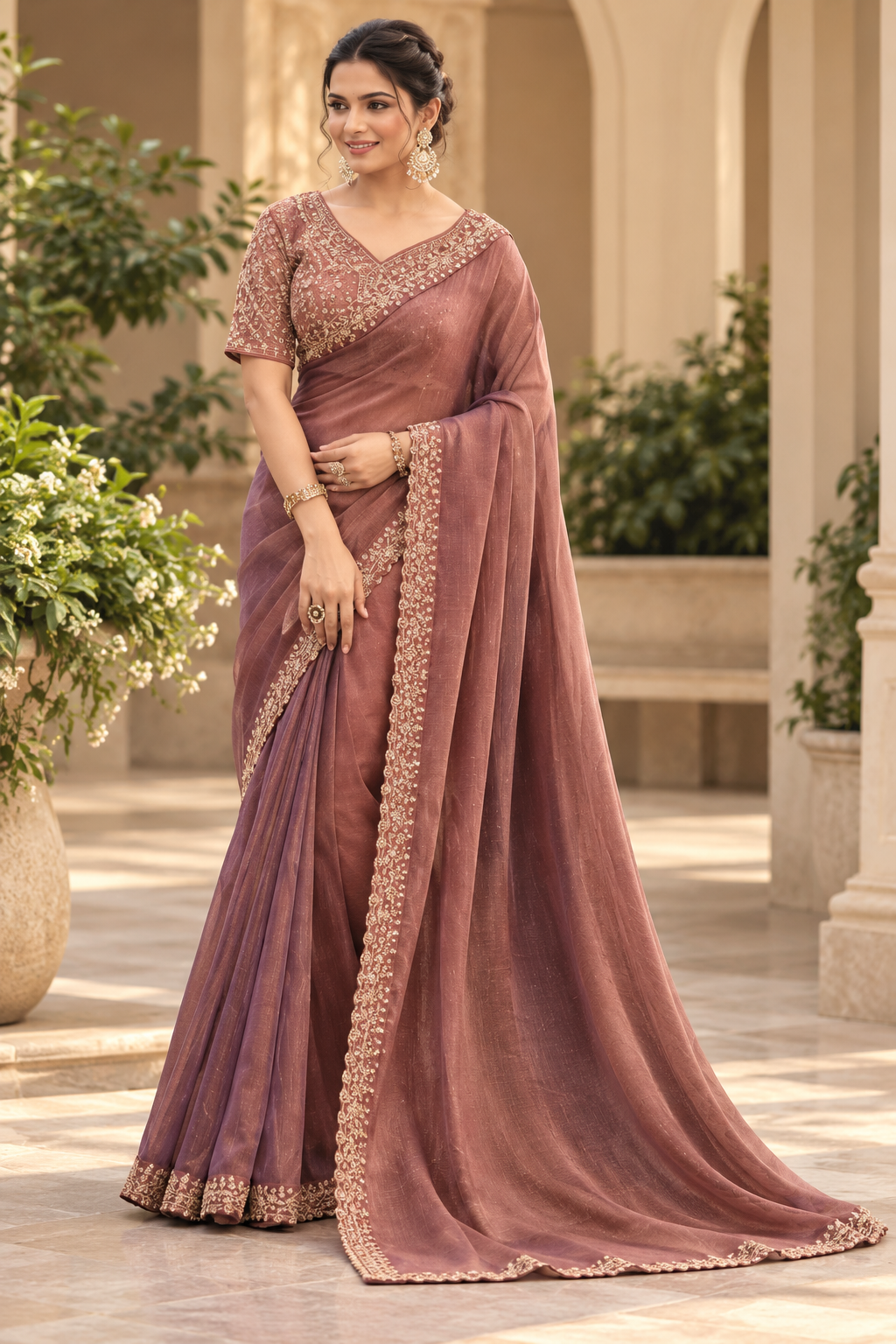 Rosewood Elegance Embellished Saree