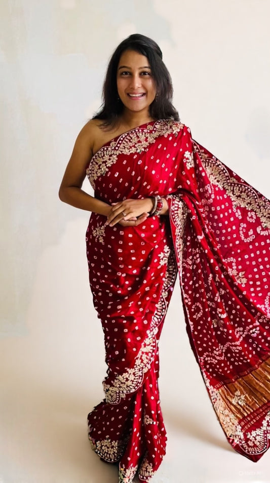 Traditional Red Bandhani Saree with Heavy Zari Embroidery