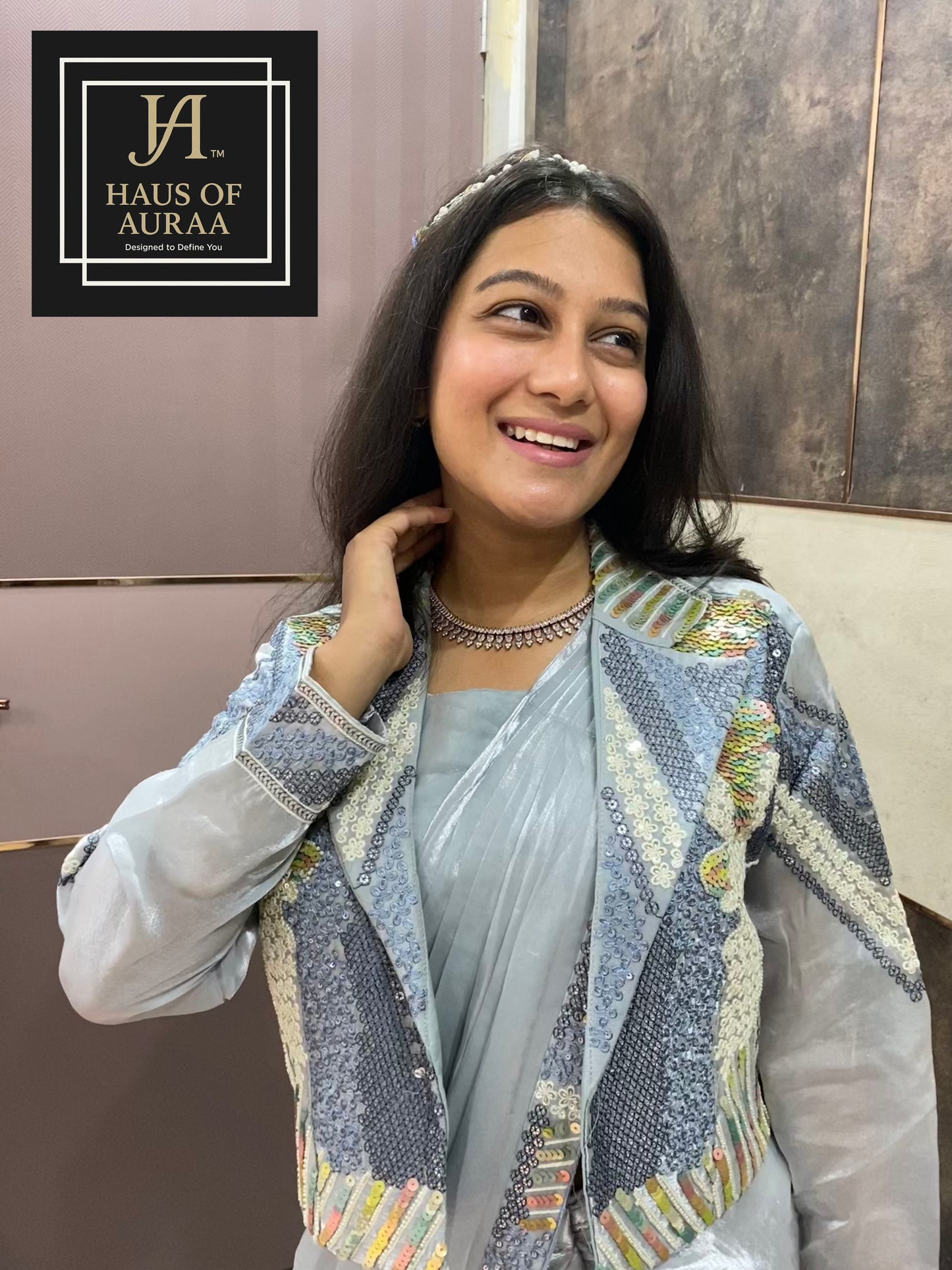Silver Saree with Jacket