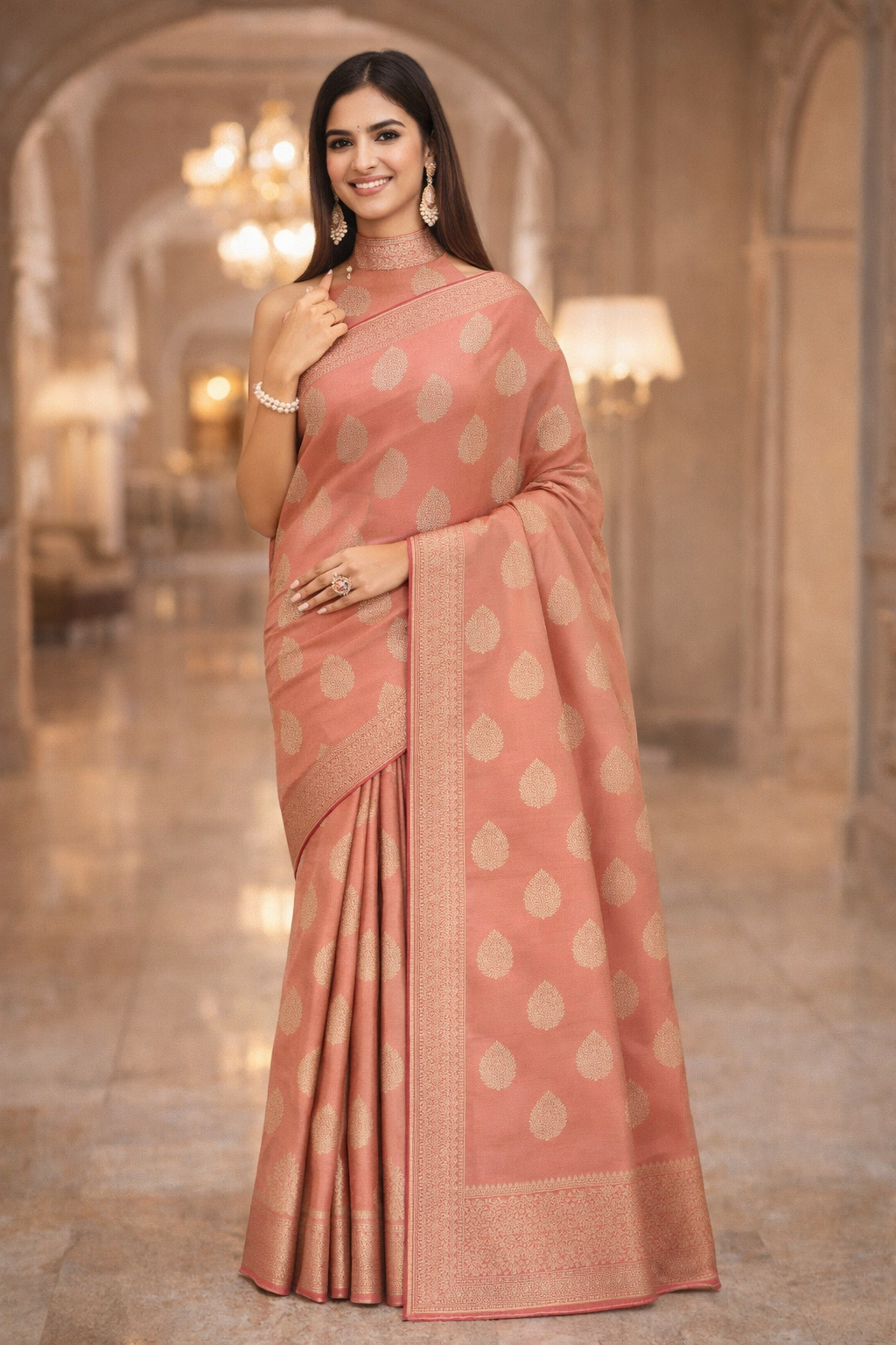 Elegant Banarasi Silk Saree with Subtle Zari Motifs