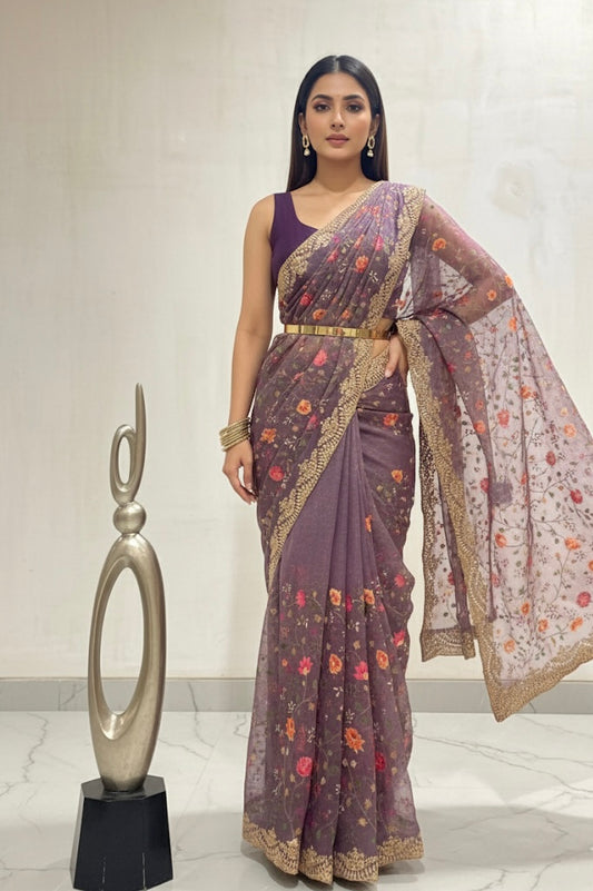Lavender Bloom Organza Saree