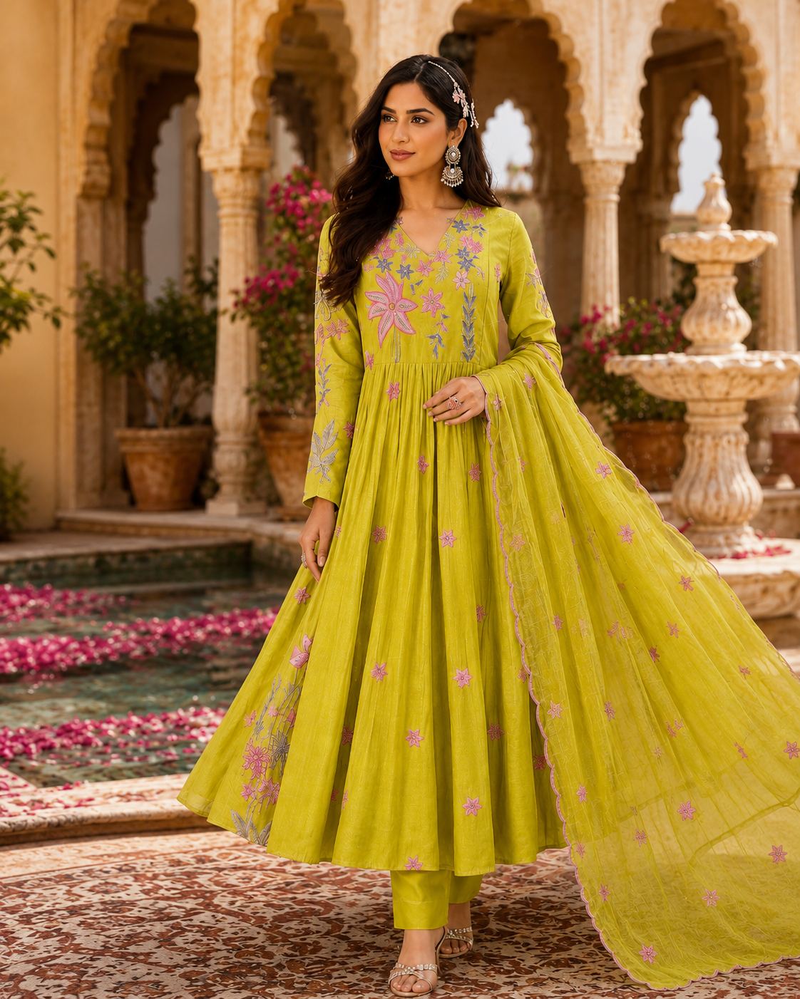 Zehra Lime Anarkali Set