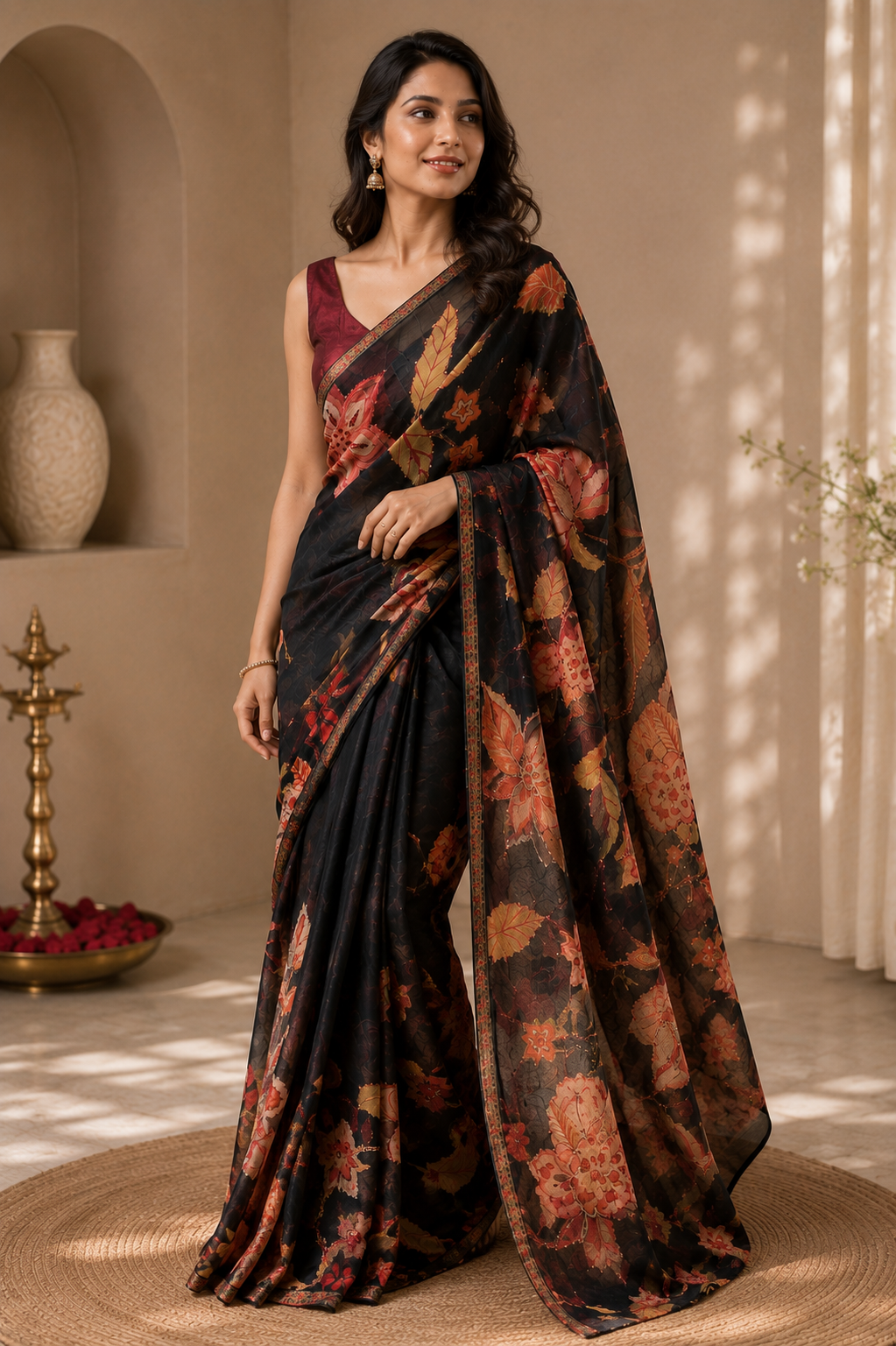 Midnight Autumn Bloom Saree