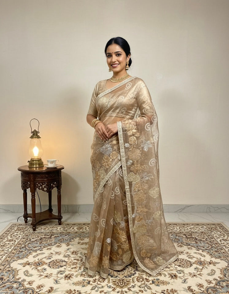 Golden Glow Net Saree