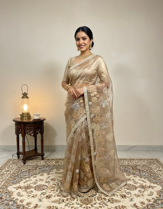 Golden Glow Net Saree