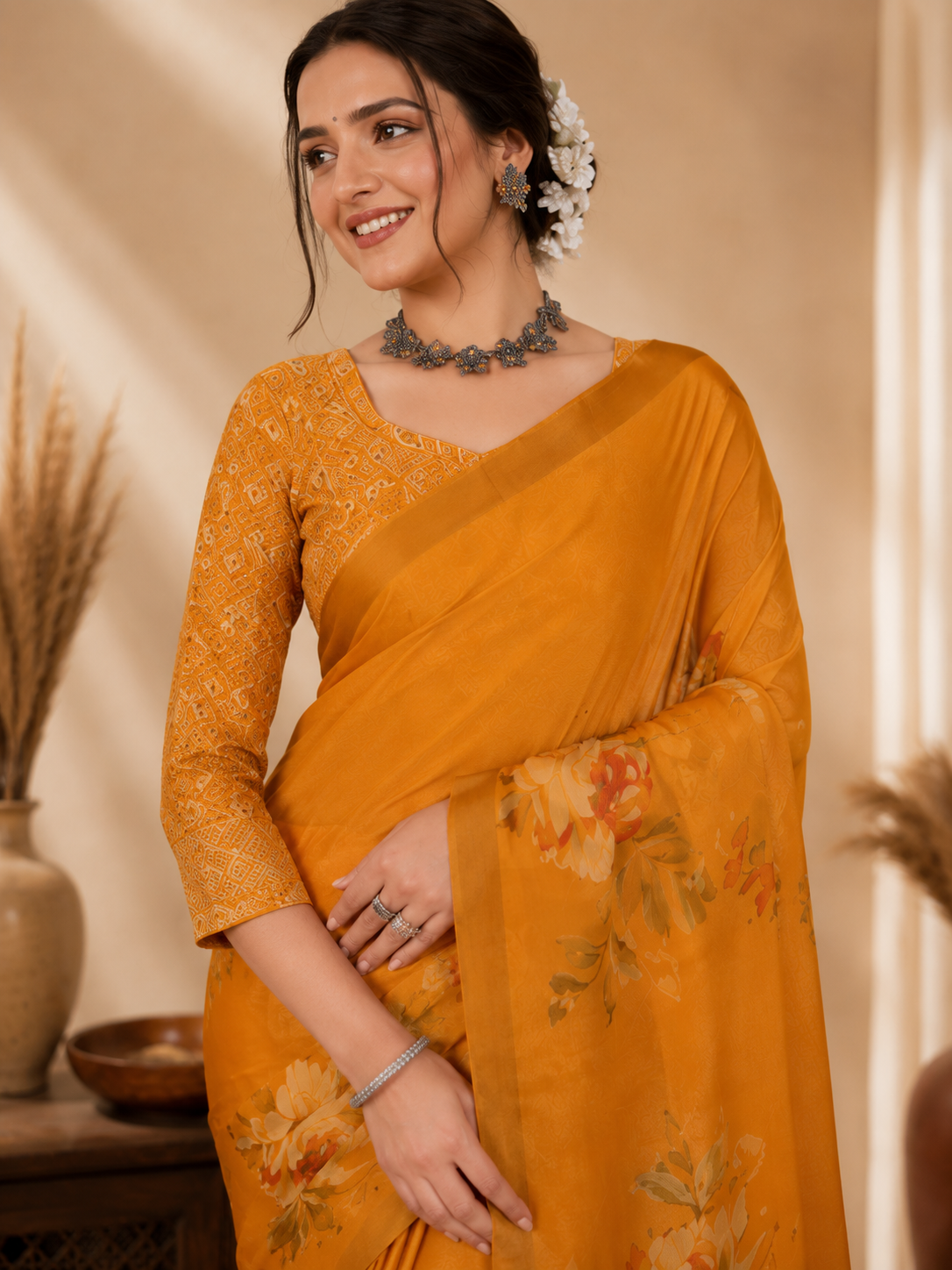 Sunlit Bloom Organza Saree